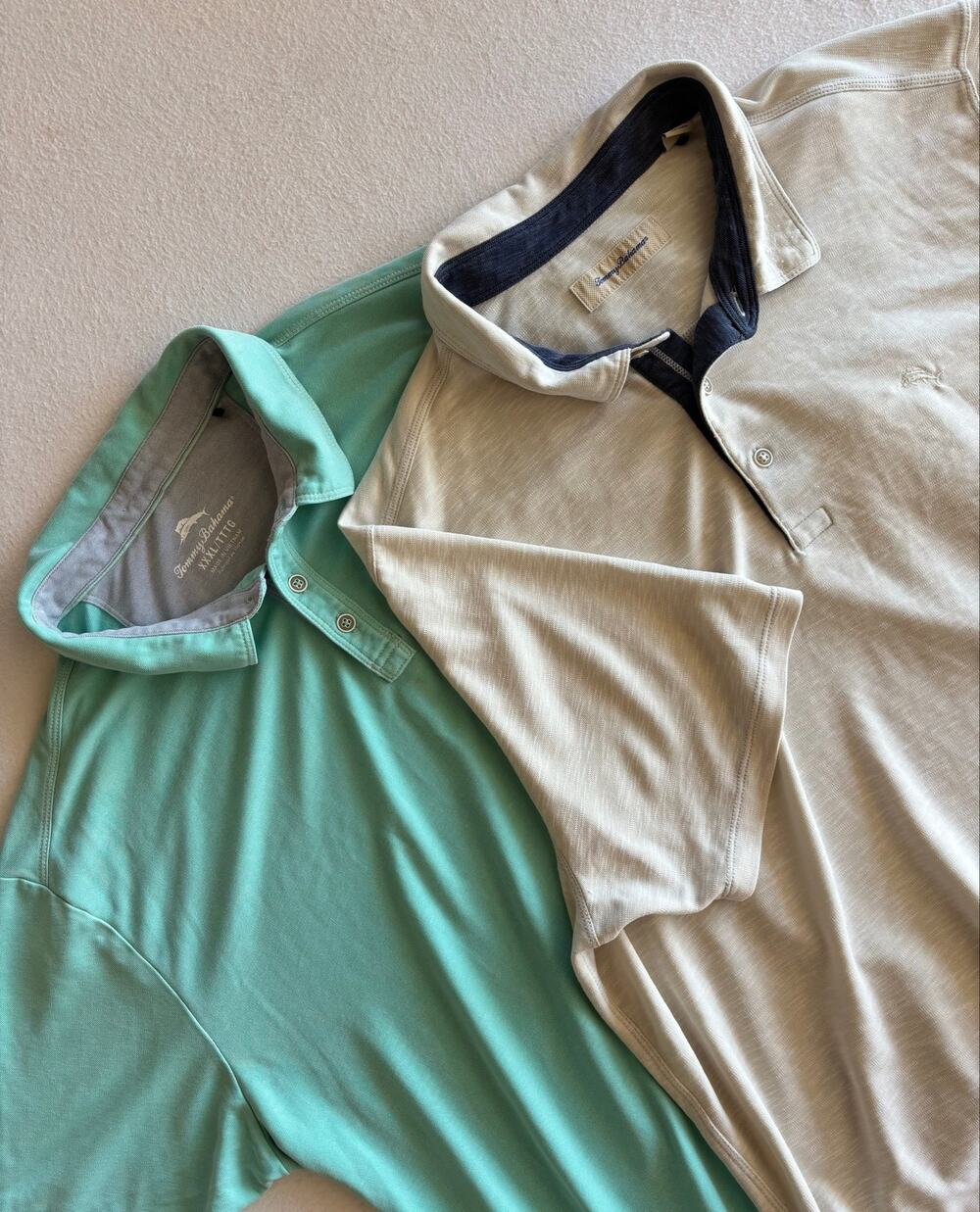 Lot of Tommy Bahama Polo Shirts Men’s 3XL Tencel Teal Cream Beach Coastal